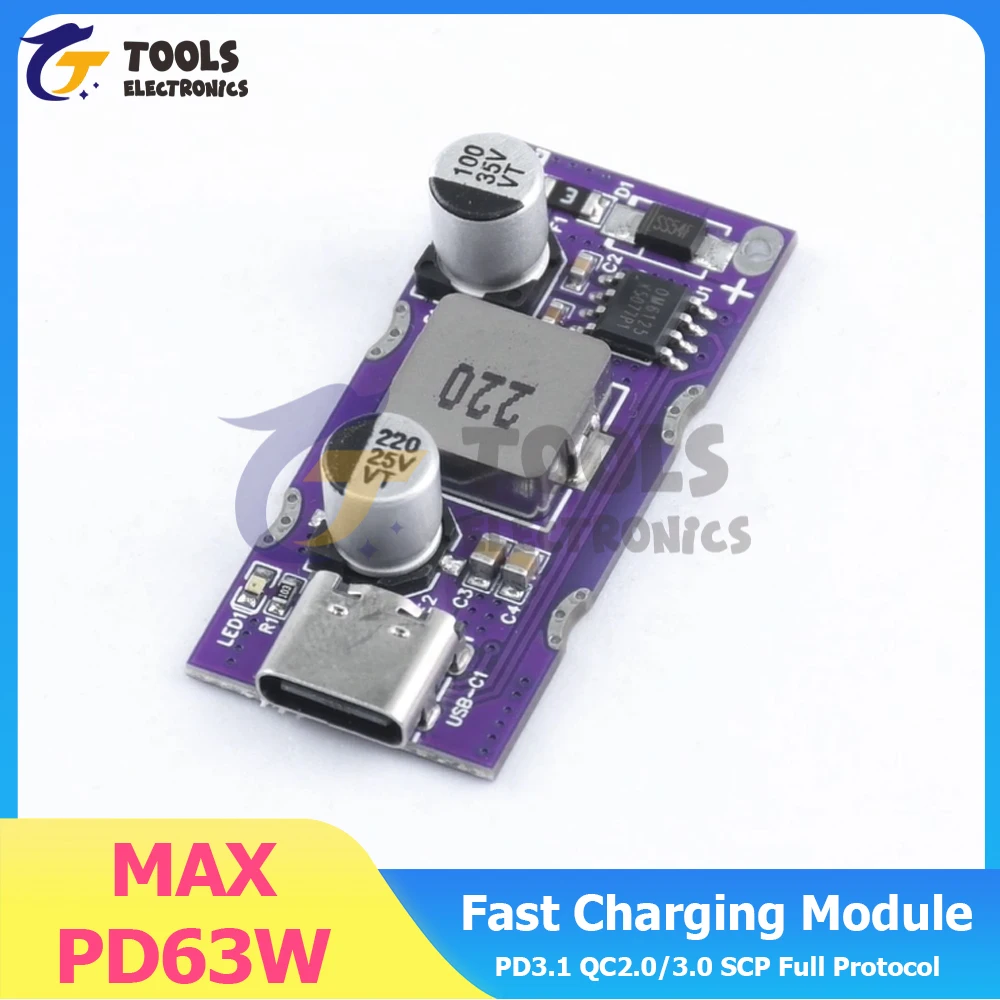 DC 9-31V PD63W Fast Charging Module Pd3.1 Qc2.0/3.0 Scp Full Protocol Fast Charging Module Super Fast Charging Type C