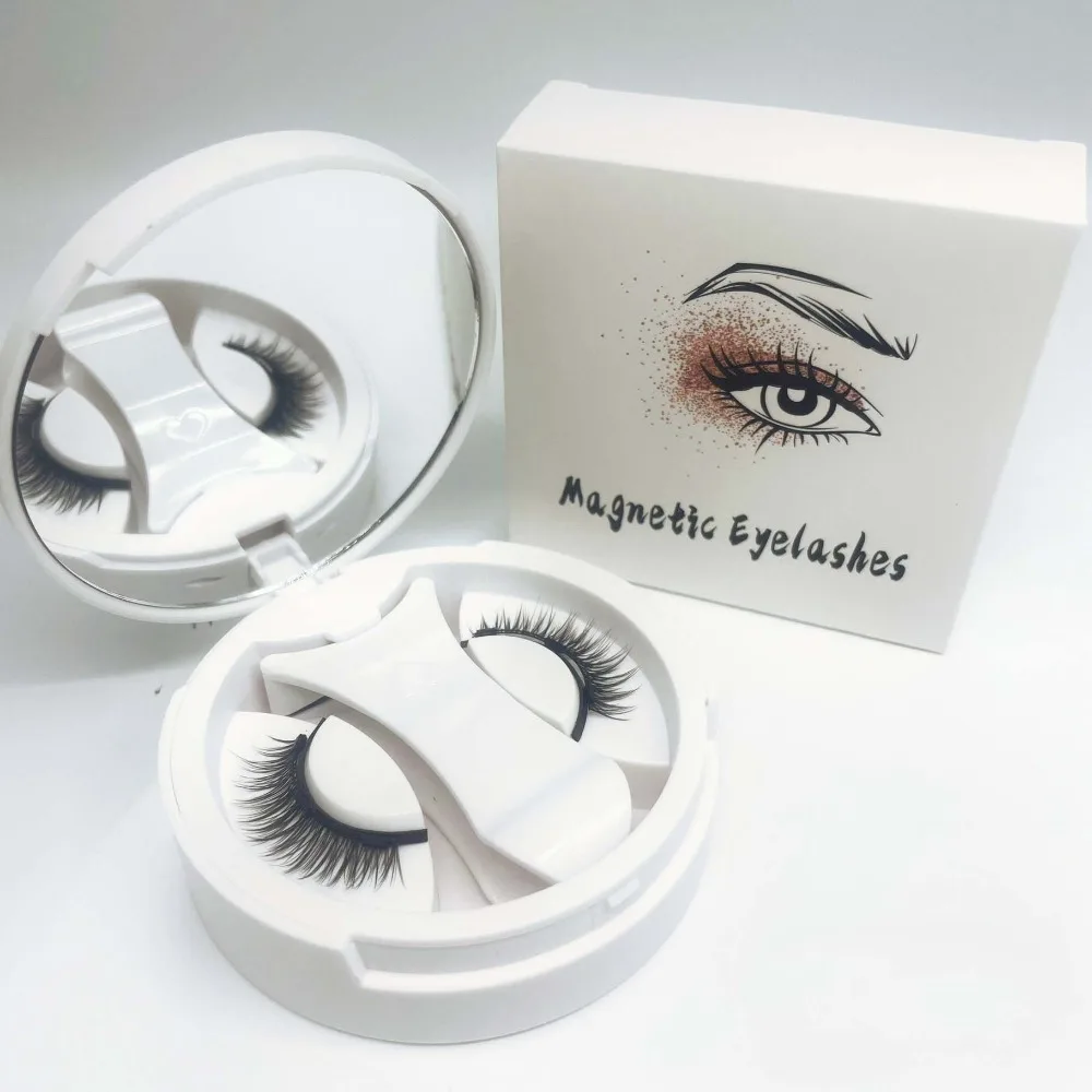 Maquillaje de pestañas postizas magnéticas de ojo de gato con espejo, pestañas postizas sin pegamento, pestañas magnéticas esponjosas reutilizables con Clip