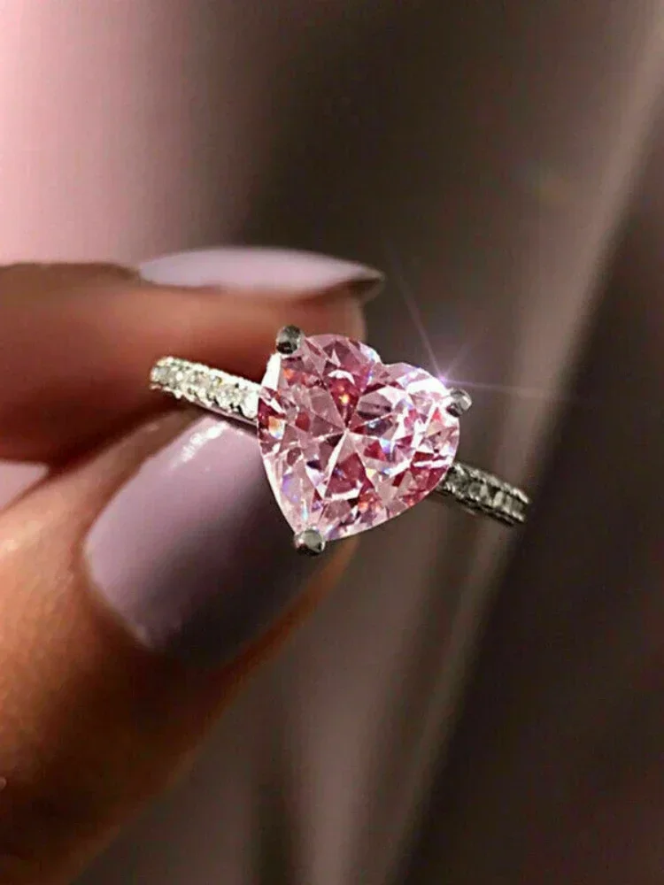 Fashion Big Pink Stone Ring Charm Jewelry Women CZ Wedding s Promise Engagement Ladies Accessories Gifts Z4K146