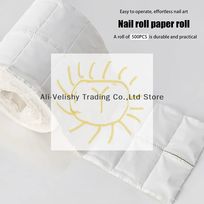 500枚/ロール ネイルUVジェルポリッシュリムーバー コットンクリーンパッド ホワイト 剥がせる糸くずの出ないネイルワイプ メイク落とし ネイルアート マニキュアツール
