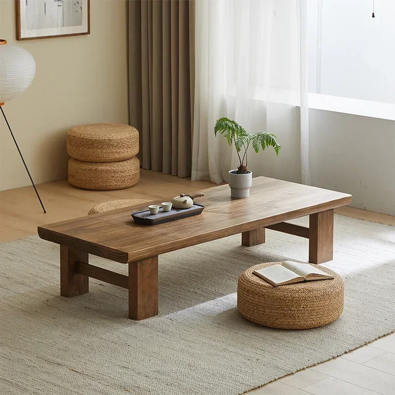 Japanese Wood Coffee Table Long Lasting Easy to Clean Stable Structure Scratch Resistant Easy Assembly Non-Slip Feet