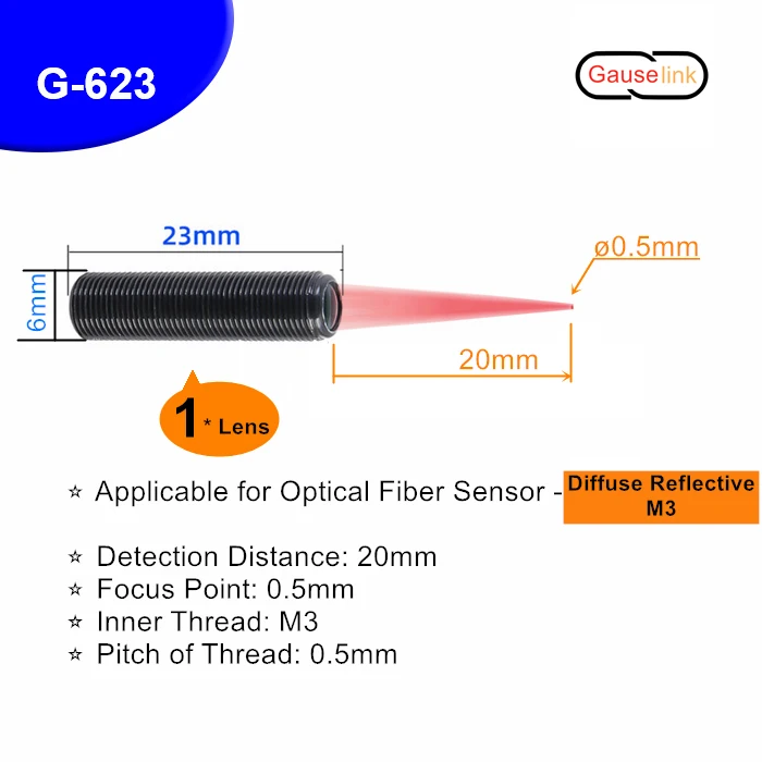 Optischer Fasersensor, Fokuslinse, Spiegel, optisch, M3, M4, M6, für diffuse reflektierende Durchgangsstrahl-Lichtschranke, Gauselink – Detail 8