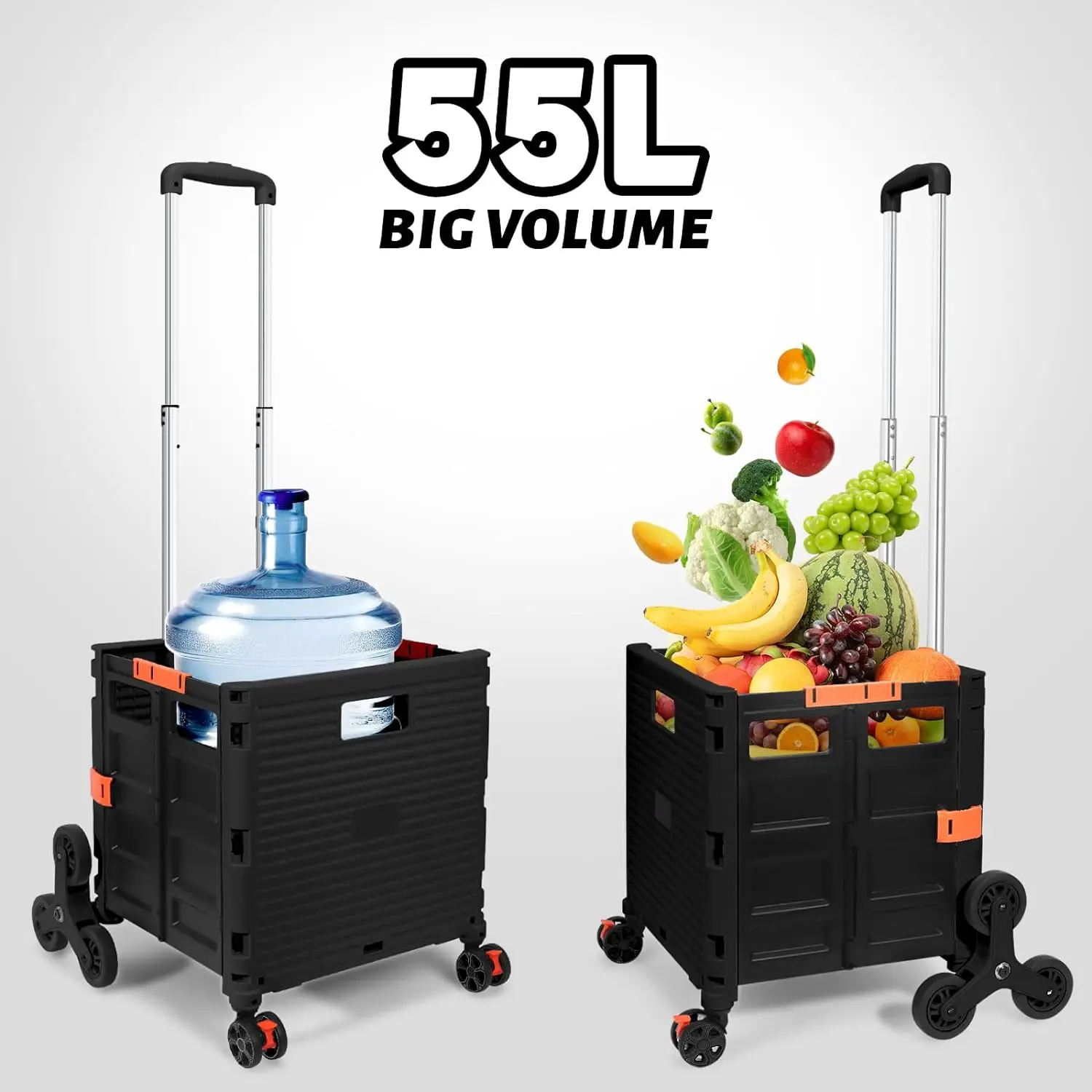 

SELORSS BY06C Folding Utility Trolley Portable Rolling Box Trolley with Stair Climbing Wheels and 360° Swivel Wheels