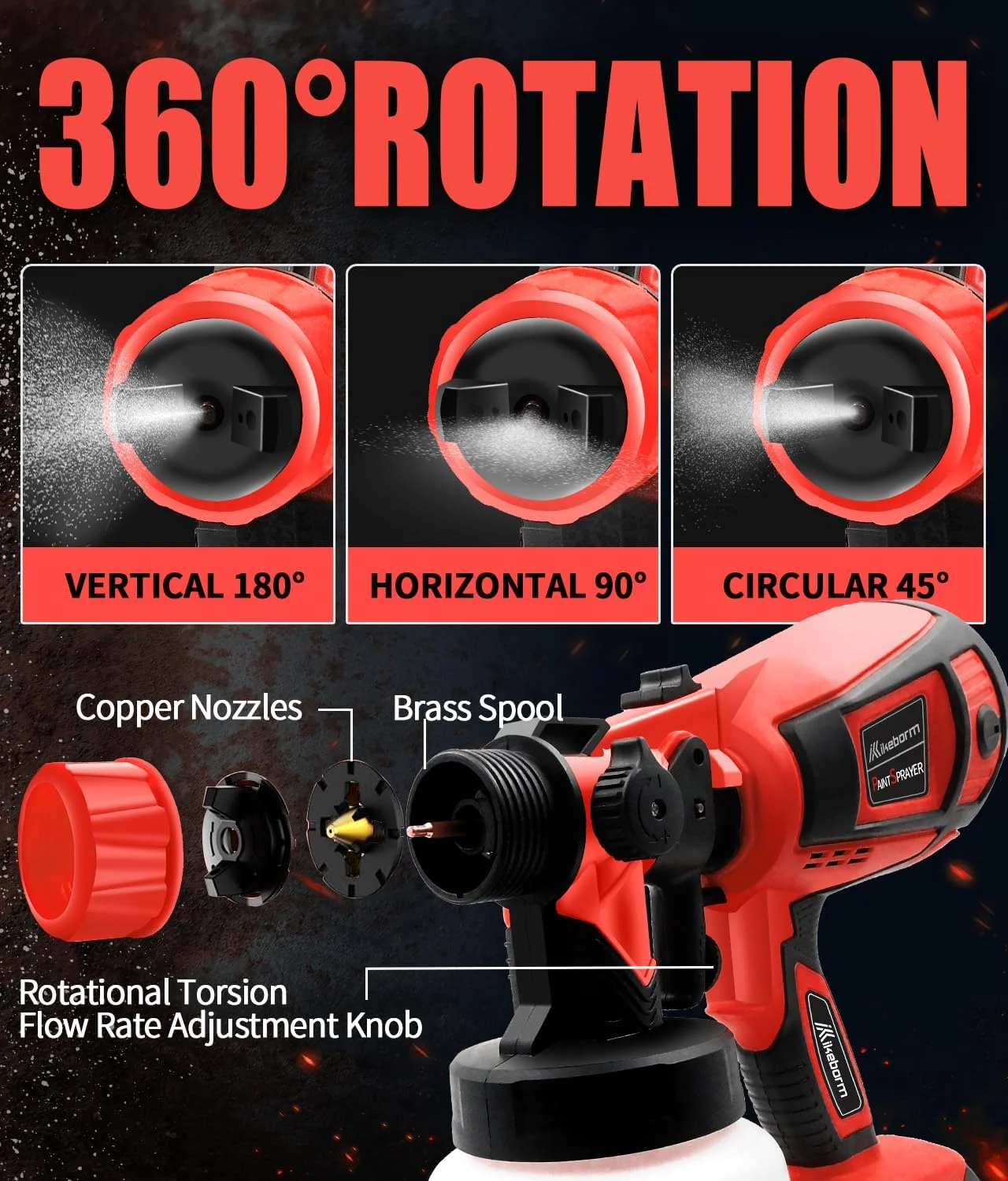 Cordless spray gun (no battery): 4 nozzles and large capacity 1000ml container, doubling work efficiency