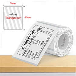 Niimbot B1 B21 B203 B3S Transparent White Label Paper Sticker 50*80mm for Niimbot B21 B1 B203 B3S Label Maker Waterproof Label