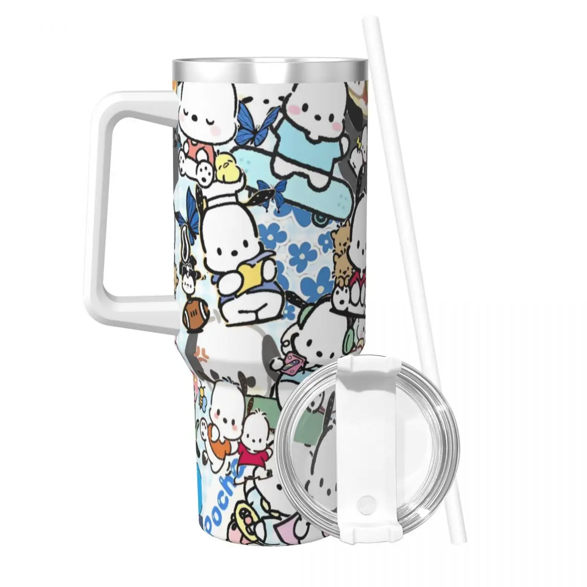 Cute Pochacco Stainless Steel Tumbler Cartoon Mugs Cup With Straws Travelist Cold Water Bottle Heat Preservation 40oz Coffee Mug