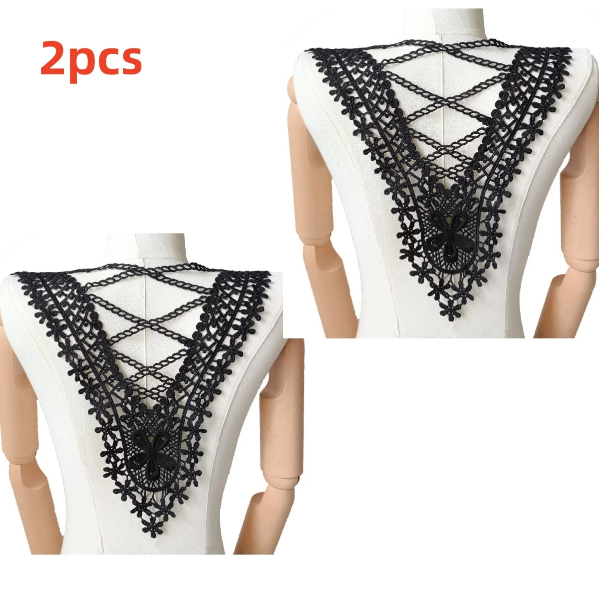 2PCS Fashion Milk Silk Flower Neckline Collar DIY Embroidery Back Collar Applique Hollow Lace Applique Fabric For Dress Scrapboo