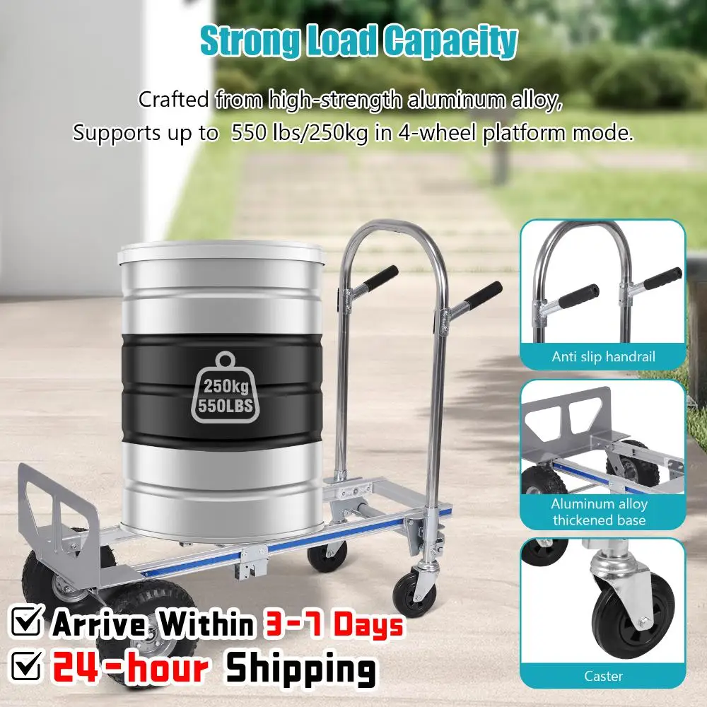 

3 in 1 Folding Hand Truck Dolly Cart 550LBS Capacity Aluminum Hand Truck with Wheels for Logistics Shopping Home Office Moving