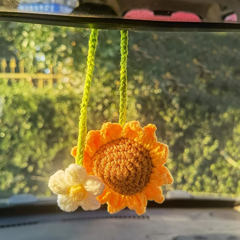 1pc Hand woven sunflower car pendant, rearview mirror, car decoration