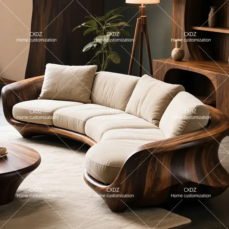 Modern Light Luxury Solid Wood Sofa Set for Home and Hotel High End Zen Style Living Room Furniture 2025 New Arrival