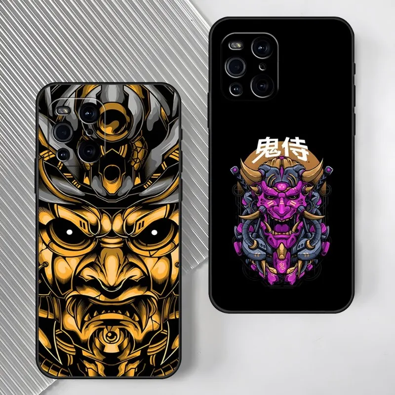 Japan Samurai Oni Mask Tiger Lion Phone Case For OPPO Reno 6 Pro 7 Find X3 Neo X5 A93 A55 A94 A54 Back Cover