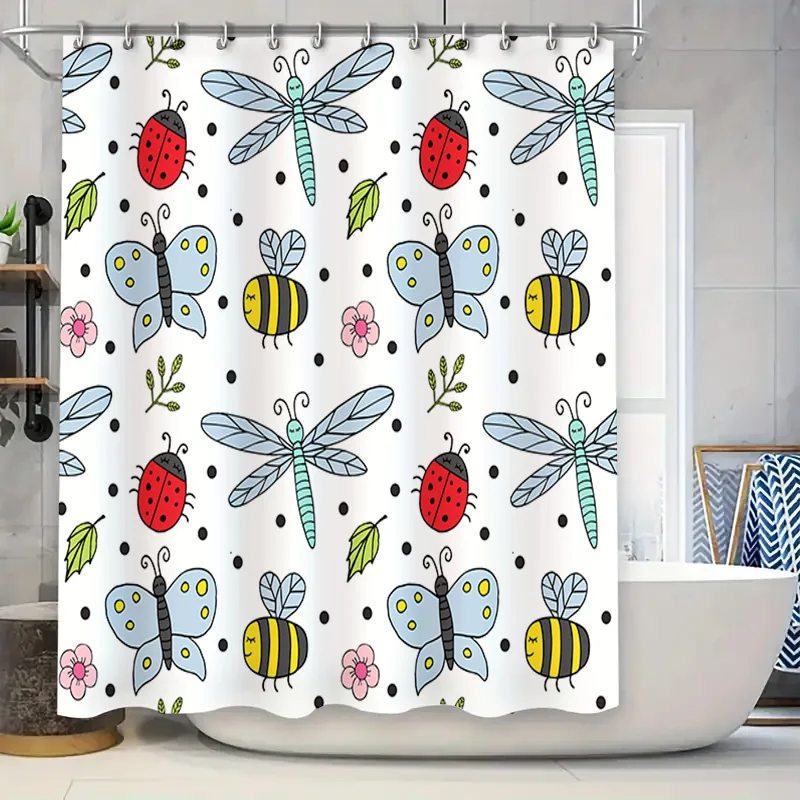 Colorful Insect Print Shower Curtain Waterproof Home Decor for Bathroom Decoration multiple sizes