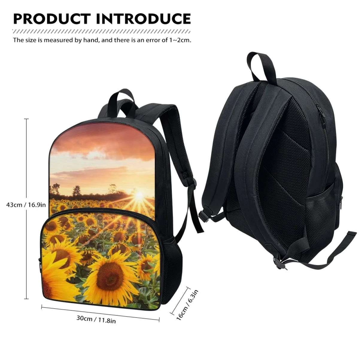 FORUDESIGNS Sunset Sunflowers Printing Schoolbags Student Fashion Multi Pocket Backpacks Travel General Purpose Convenient Book