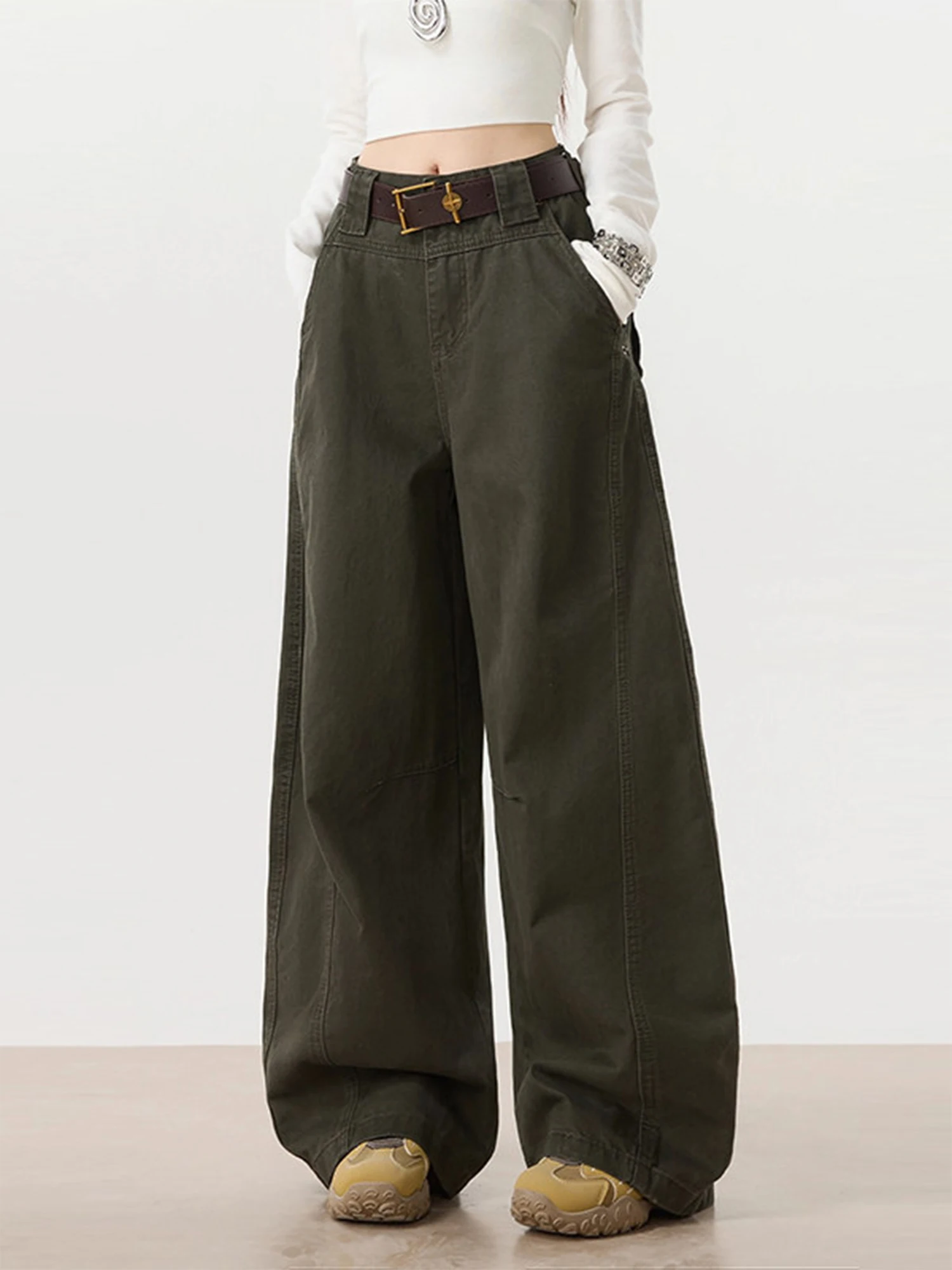 Women Army Green Cargo Jeans Y2k Gyaru Oversize Denim Pants Vintage Hiphop Grunge Baggy Denim Trousers Alternative Clothes 2026 view 5