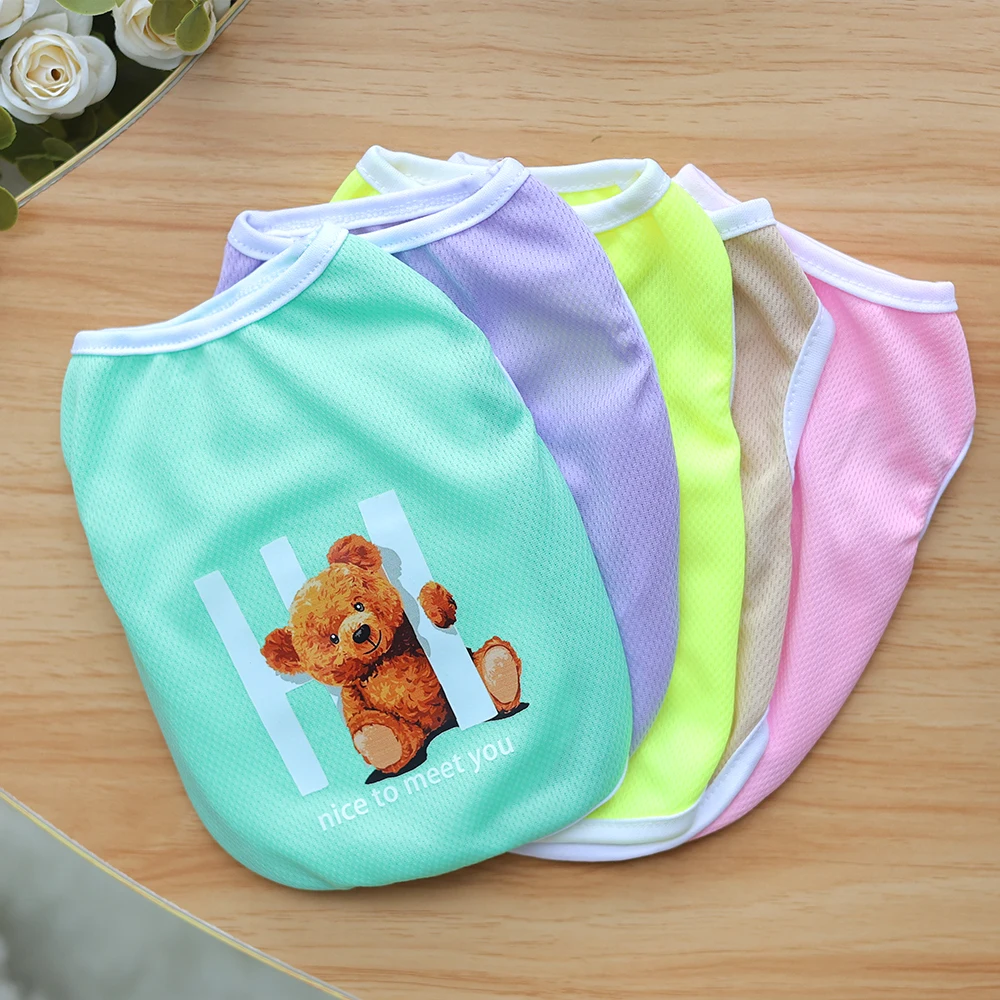 Spring/Summer Thin Pet Vest Handsome Cat and Dog Universal Cartoon Bear Print Candy Color Cute Pullover Clothes