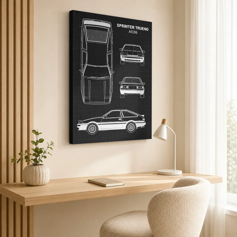 Japanese AE86 Sprinter Trueno White Sports Car Canvas Posters Modern Wall Art With Customized Photo For Studio Ideal Driver Gift