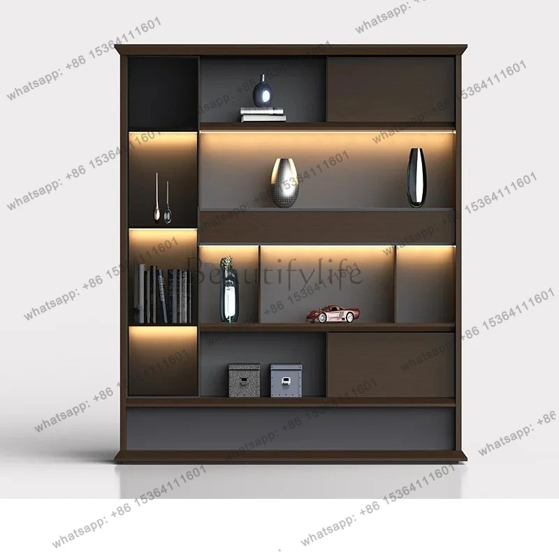 light Luxury Modern File Background Cabinet with Light Belt Tea Boss Background Wall Cabinet