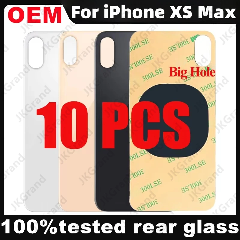 

10 Pcs For iPhone XS Max Back Glass Panel Battery Cover Replacement Parts optimal quality Big Hole Camera Rear Door Housing Beze