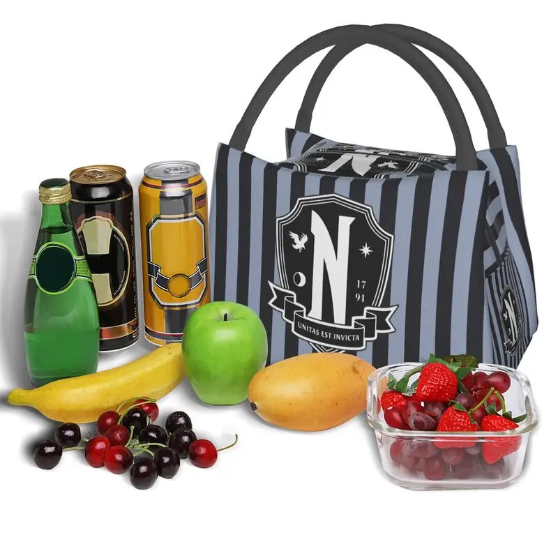 Custom Nevermore Academy Wednesday Addams Lunch Bags Men Women Cooler Warm Insulated Lunch Boxes for Picnic Camping Work Travel