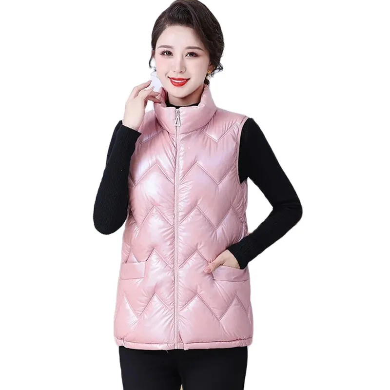 

Autumn Winter Woman Jacket Vest 2023 NEW Stand Collar Sleeveless Short Down Cotton-Padded Vest Coat Mujer 6XL Female Waistcoat