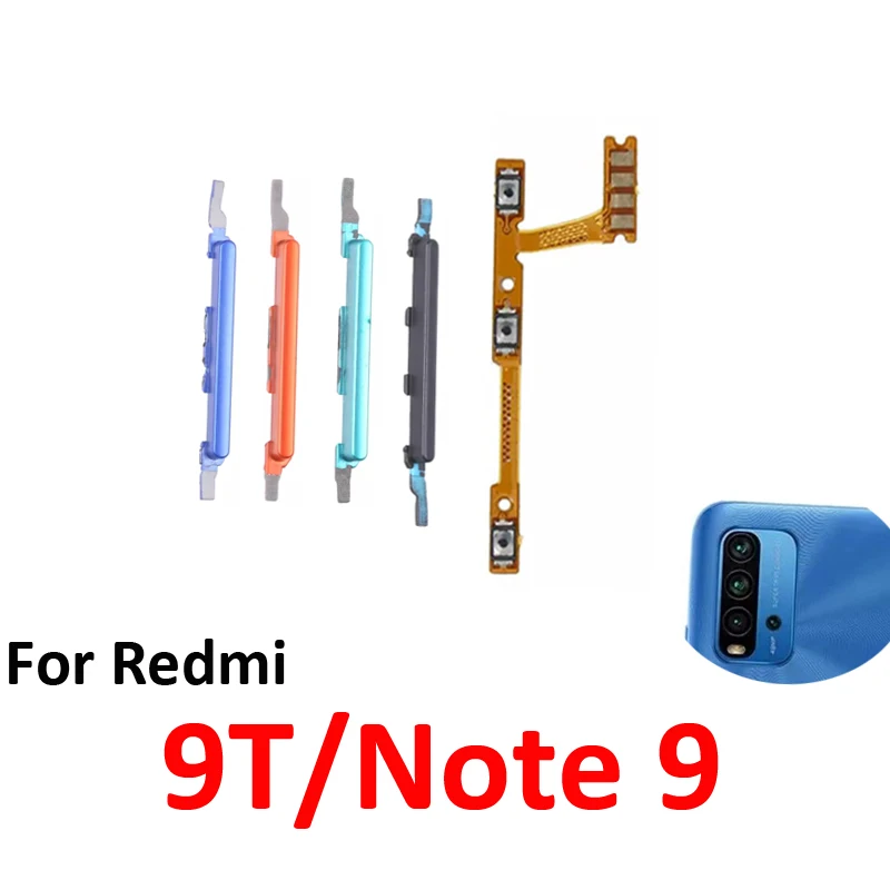 Botão de Volume para Carcaça de Celular Xiaomi Redmi 9T Novo Cabo Flexível de Botão Lateral Liga/Desliga para Note 9 4G Preto Azul