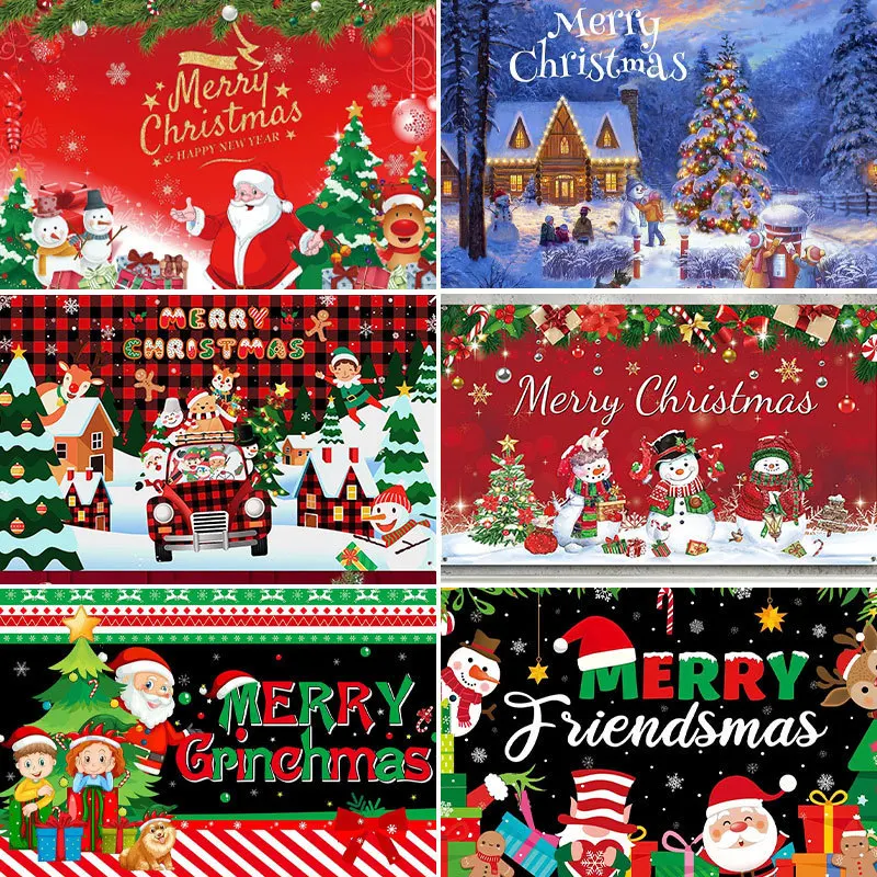 VIKAMA Neues Produkt Weihnachtsthema Hintergrundstoff, Weihnachtsmann Schneeflocke Festival Party Dekoration Hängebanner