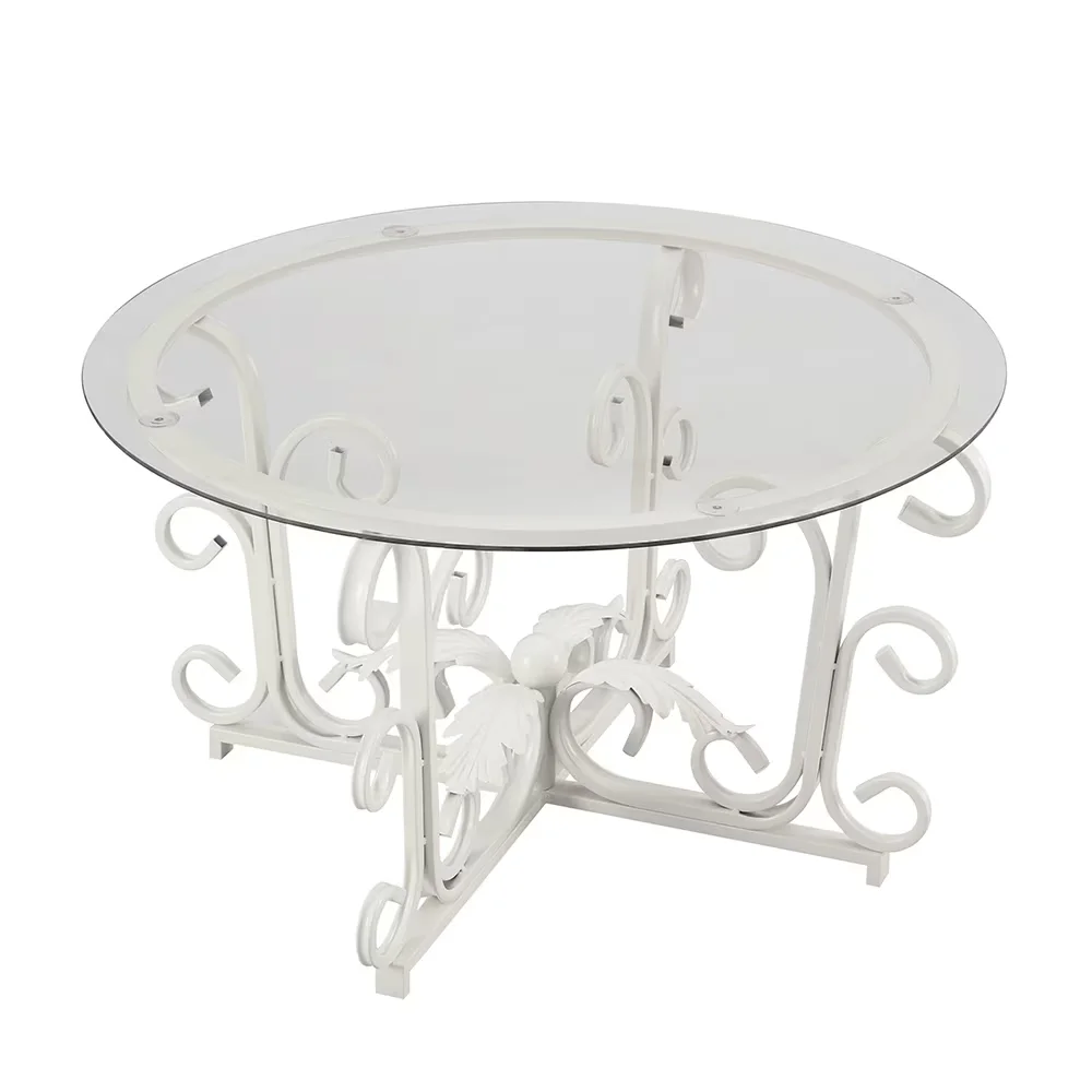 Round Tempered Glass Coffee Table,with Metal Leaf Shape Base,Leisure Cocktail Table with Tempered Glass Top for Living Room,Home