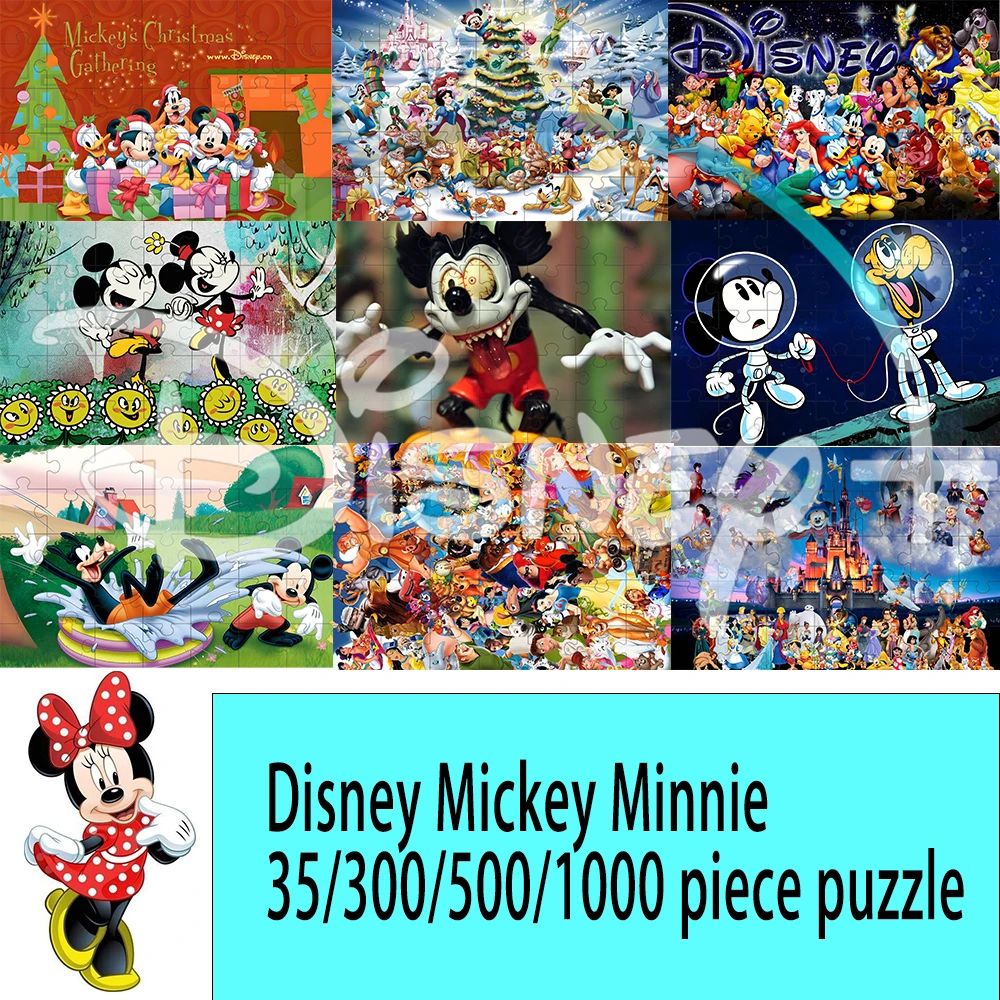 jigsaw puzzle Disney Mickey Minnie 35/300/500/1000  pieces wooden onePiece Puzzles for Adults childrenEducational Toys Gifts