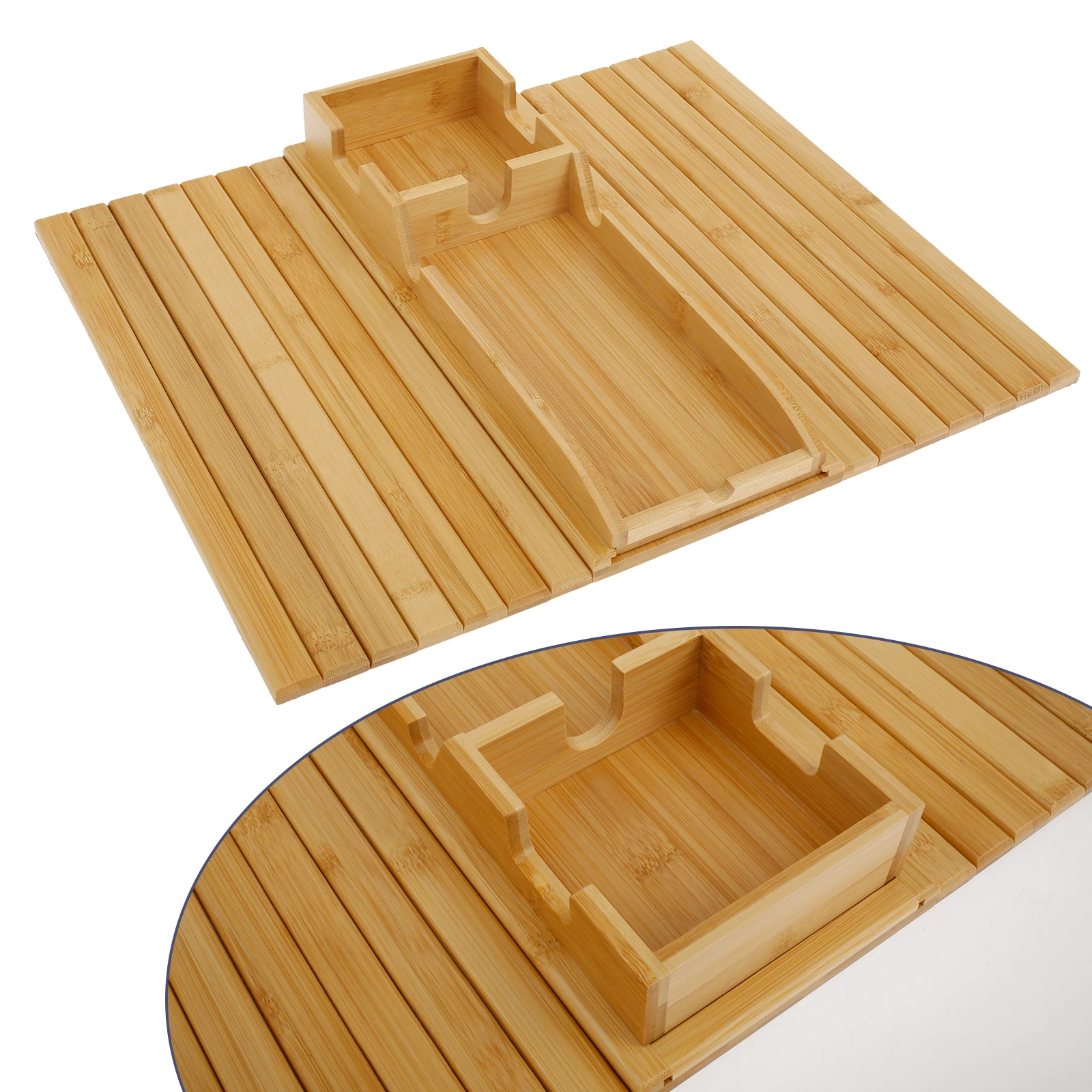 Couch Cup Holder Tray 2 in 1 Bamboo Wood Sofa Armrest Tray Detachable Couch Arm Tray with Cup Holder Folding Anti Slip Sofa Arm