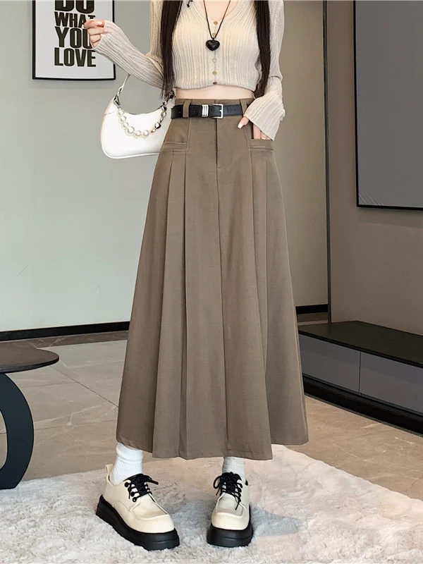 A-Linie-Midirock-Anzug mit hoher Taille, College-SLE-Damen-Sommer-2025, neuer Faion, vielseitiger mittellanger Rock für alle Jahreszeiten