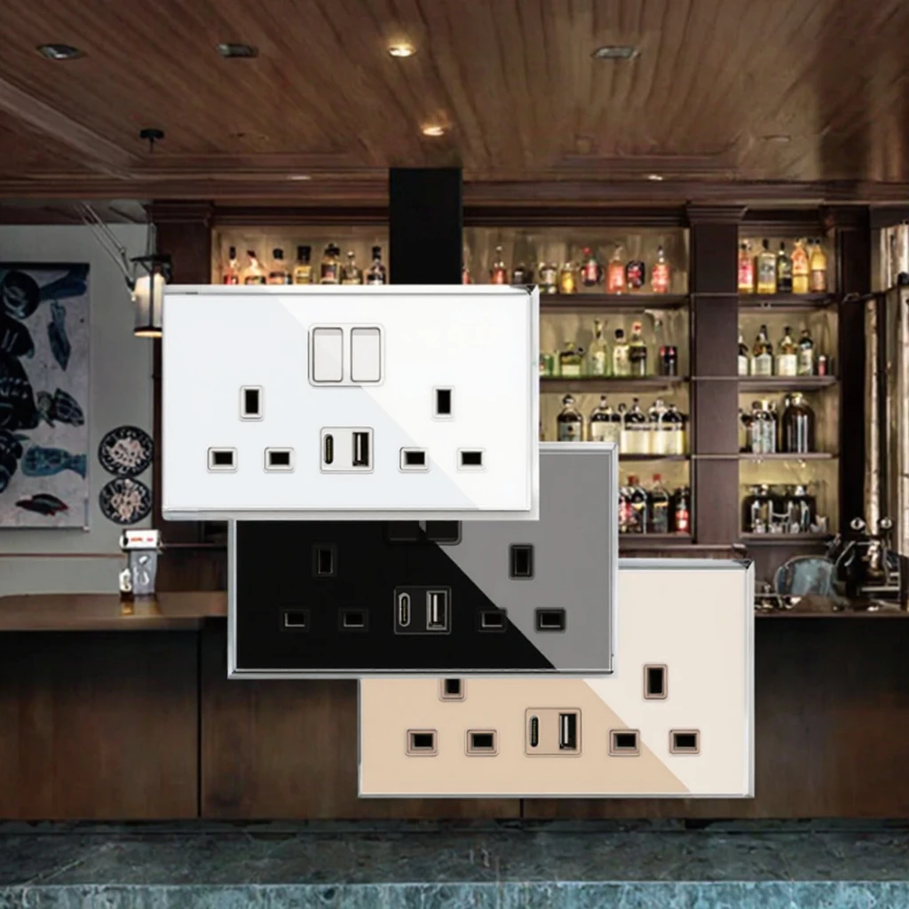 5 pièces norme britannique 13A prise murale Double commutation USB C Ports de charge 2 AC 15A utilisation industrielle prises de courant électriques en plastique 2