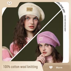 Hats Women's Autumn and Winter Pure Cotton Knitted Wool Pullover Hat Warm Cold Hat Fashion Outdoor Beret Cap H187
