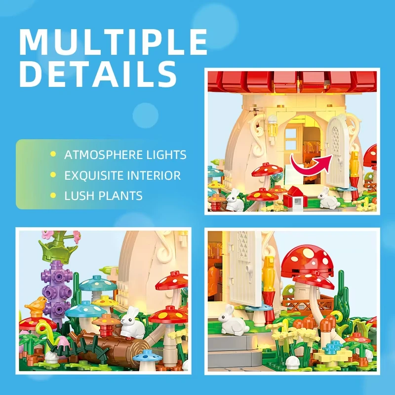 크리 에이 티브 워크샵 버섯 집 빌딩 블록-1296 Pcs STEM 세트, 어린이를위한 DIY 교육 장난감 생일 선물 ​   성인