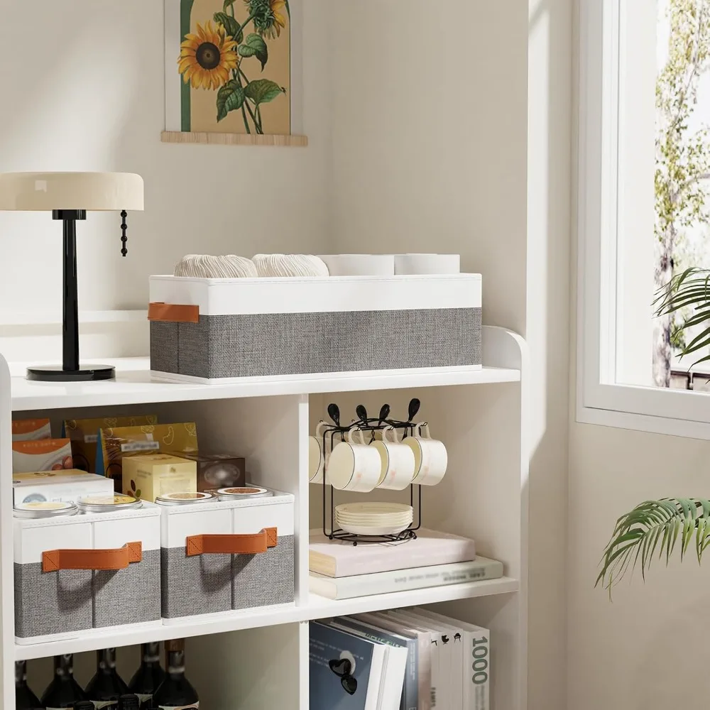 5 عبوات من سلال التخزين القابلة للطي، مكعبات تنظيم الأقمشة مع مقابض لمناشف الملابس، أبيض رمادي 15 × 6 × 5 بوصة