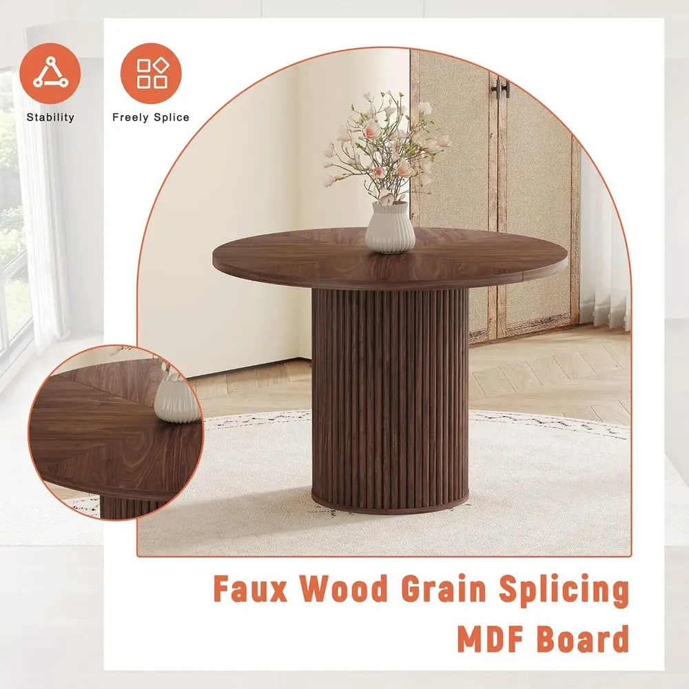 Walnut 5-Piece Dining Set: Elegant Round Table with 4 Suede Chairs for Kitchen or Dining Room