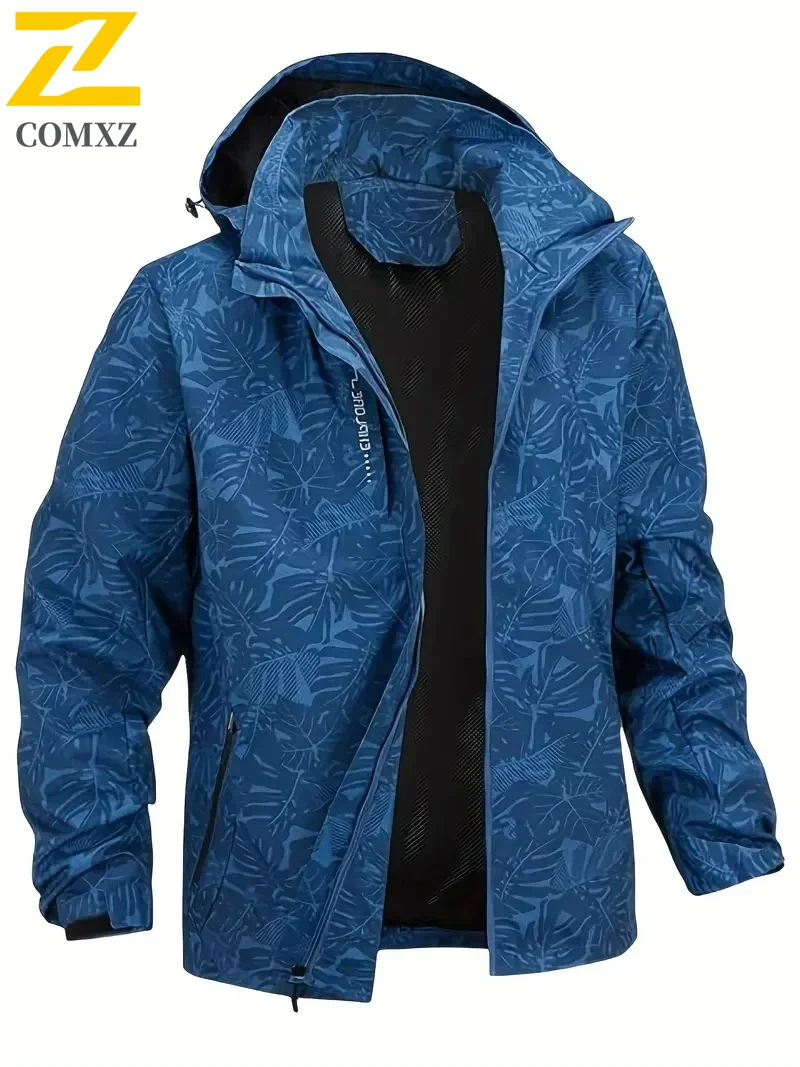 Autumn Waterproof Windbreaker Men's Fashion Camouflage Maple Leaf Pattern Work Jacket Casual Cycling Camping Loose Hooded Coat