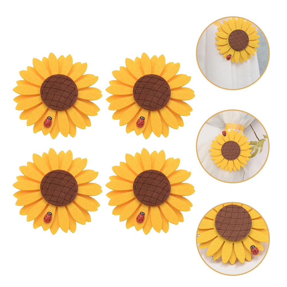 

4Pcs Curtain Tiebacks Clips Flower Sunflower Buckle Cloth Material Curtain Holdbacks Home Decoration Sunflower Tie Backs