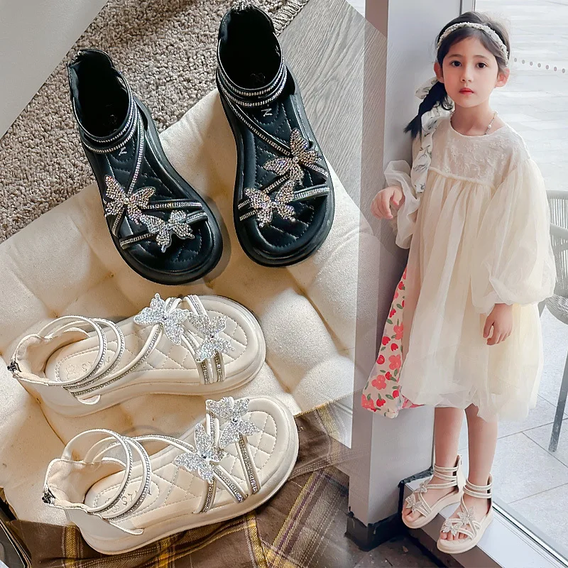 

Children Princess Sandals for Girl 2024 Summer New Fashionable Anti Slip Girls Crystal Water Diamond Shoes Outside Beach Sandals