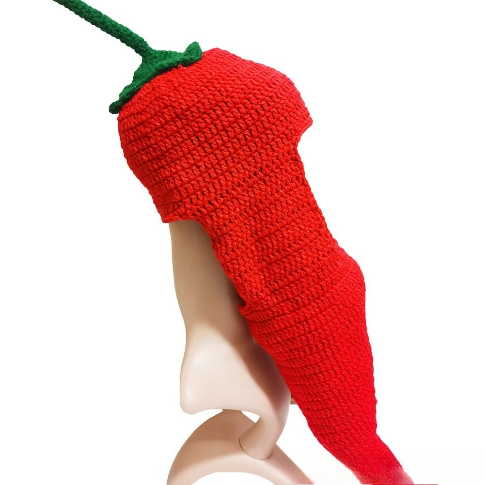 Neutral Handmade Crochet Chili Knitted Pullover Hat Warmth Ear Protection Fun Cap For Parties Holiday Outfits Funny Hats