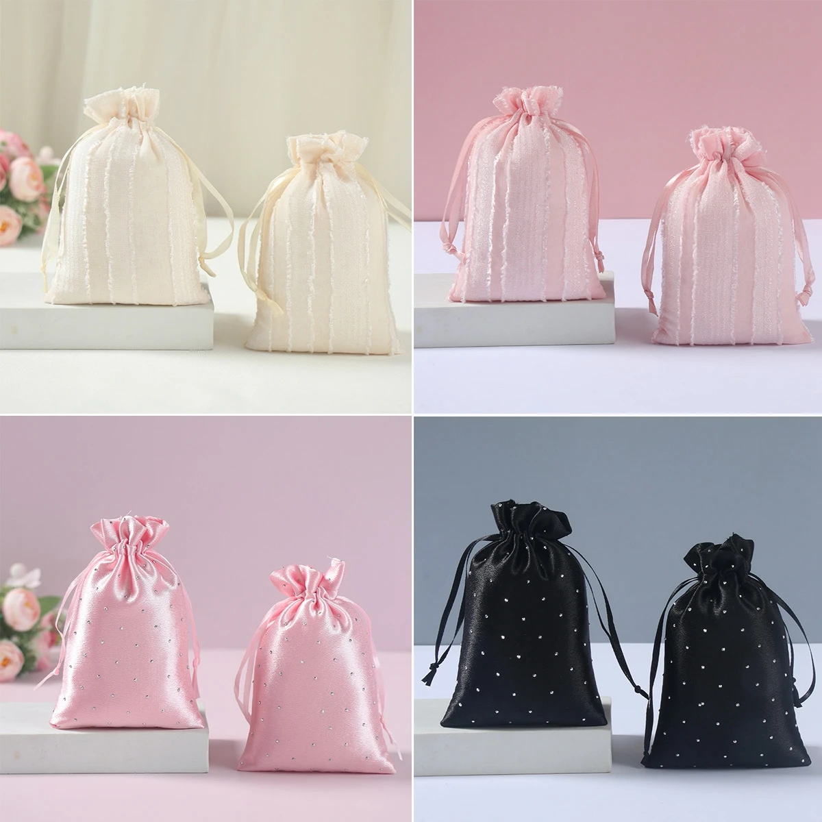 

Drawable Party Gift Bag Christmas Favor Jewelry Packing White Pink Pouches Drawstring Pocket Organza Gauze Sachet Gift Bags