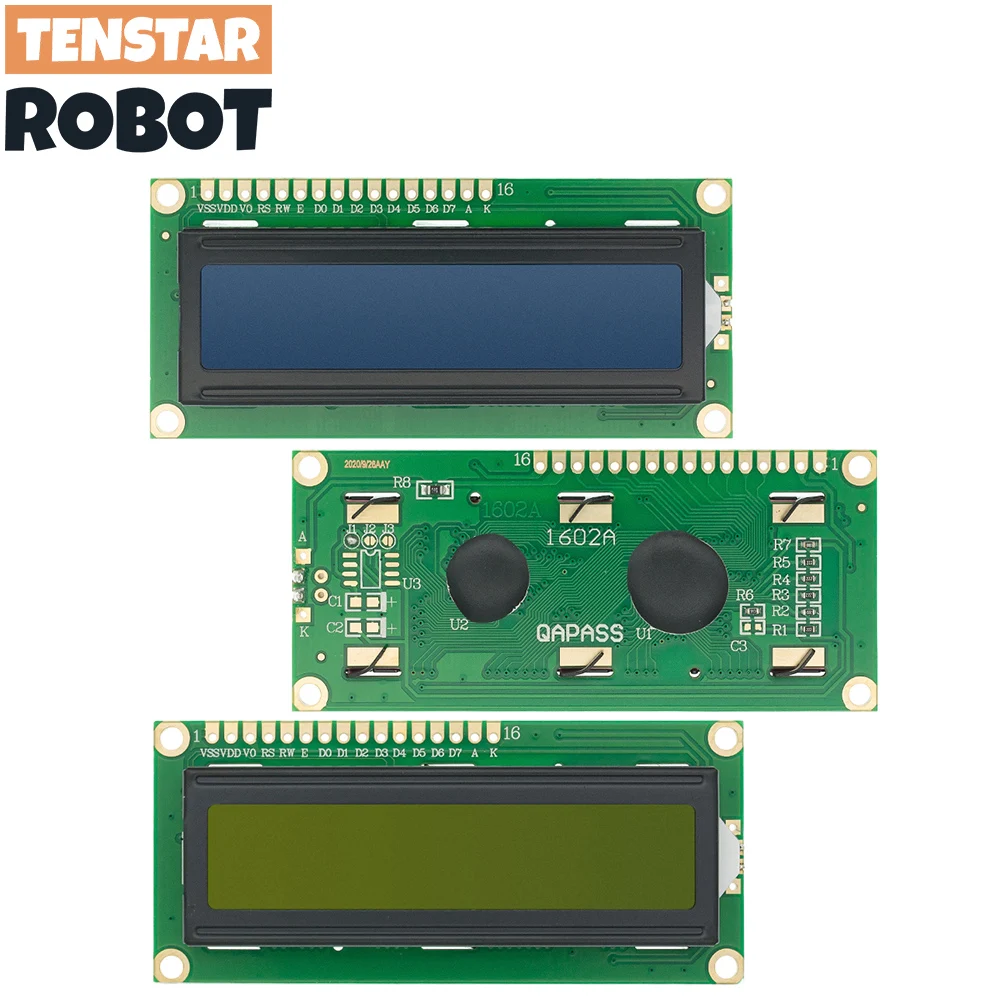 LCD1602 16x2 Character LCD Display Module 1602 Blue Green Screen 5V  With Code for Arduino