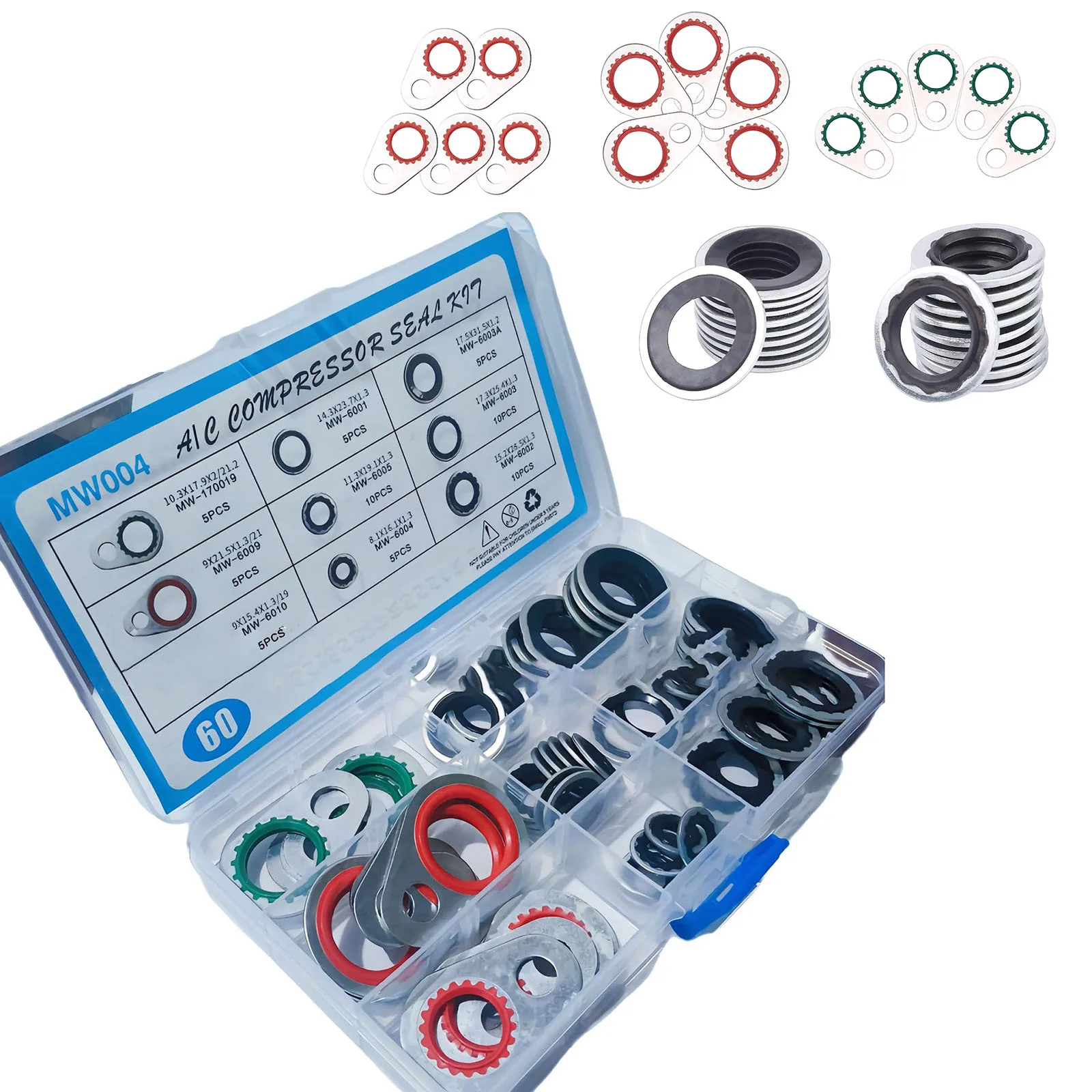 

60Pcs 9 Sizes A/C System Compressor Gasket Bonded Seals Kit Air Conditioning Compressor Port Seal Washer Replacement Repair Part