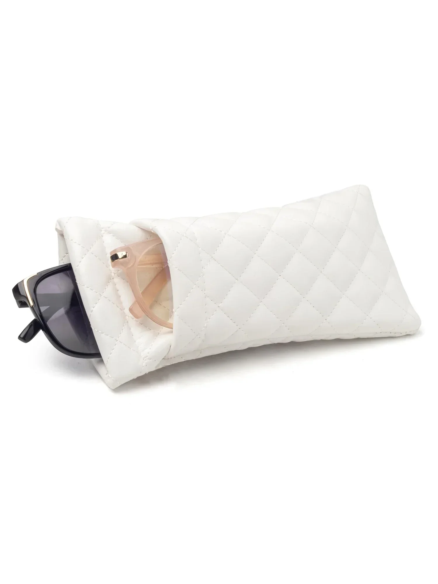 1 Stück Weiches PU-Doppel-Brillenetui Tragbares Squeeze-Top-Leder-Brillenetui Minimalistisches Argyle Anti-Kratz-Brillenaufbewahrungsetui – Detail 11