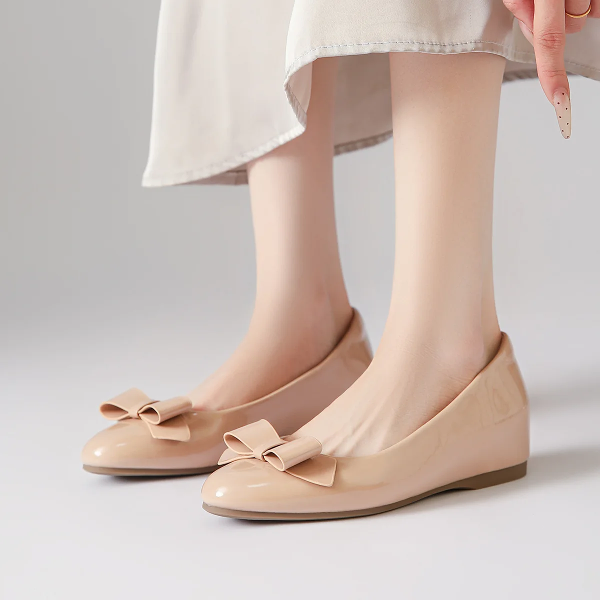 MEOD Vintage Invisible Wedge Heel Women Mary Jane Shoes Round Toe Slip On Daily Walking Shoes Ladies Elegant Dress Leather Shoes
