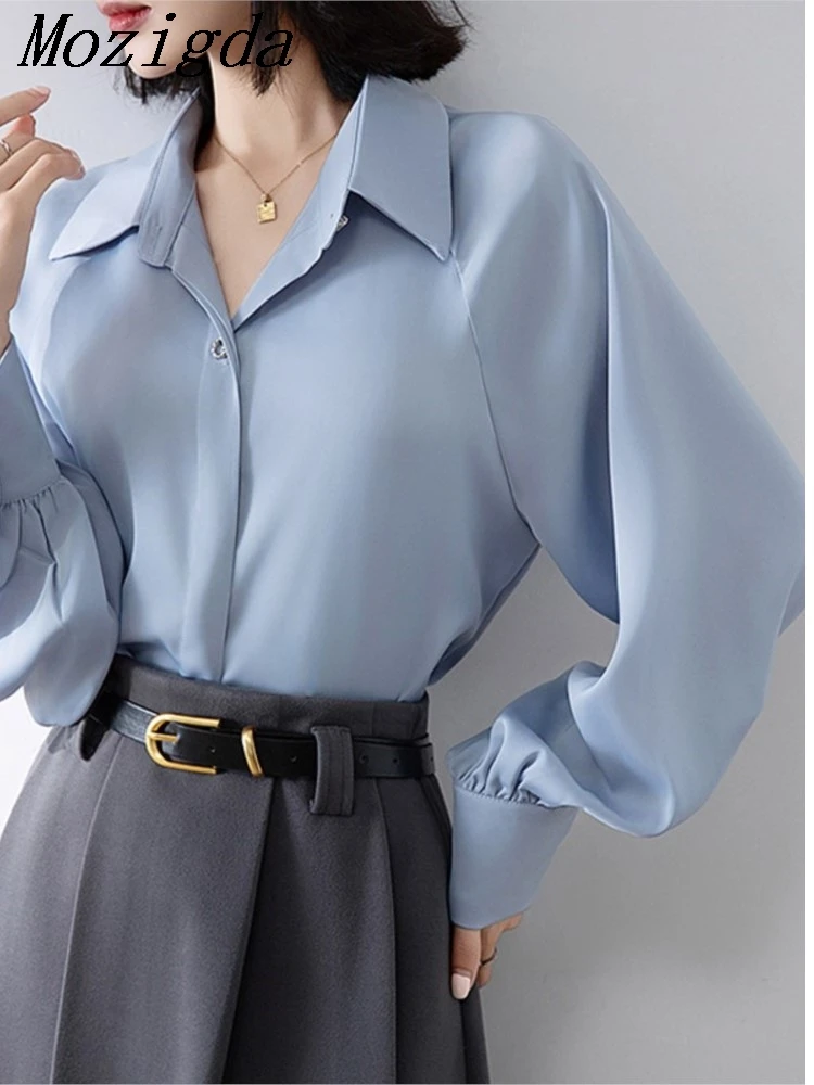 

Spring New Vintage Elegant Fashion Shirts Women Clothes Black White Simple Long Lantern Sleeve Solid Office Lady Top Blouse
