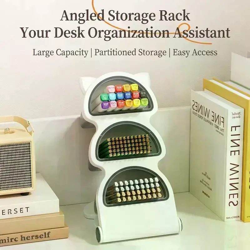 Large Capacity Desk Organizer Pen Holder Oblique Pencil Storage Box Desktop Stand Case for School Office Stationery Makeup