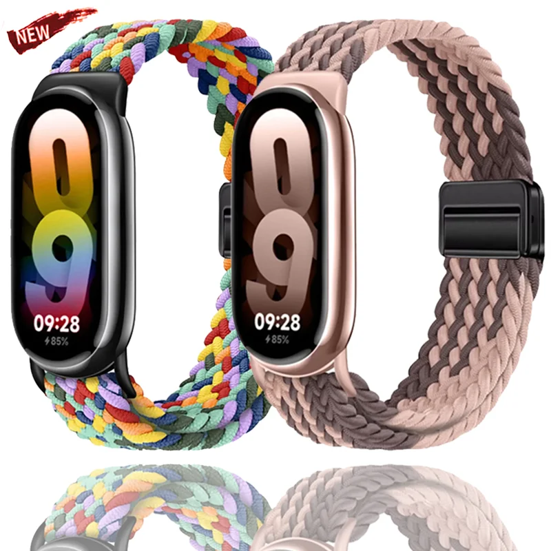 Nylon-Schlaufenarmband für Xiaomi Band 10 9 8, verstellbare magnetische Schnalle, Mi Band 9, atmungsaktives Webarmband für Mi Band 8 Zubehör