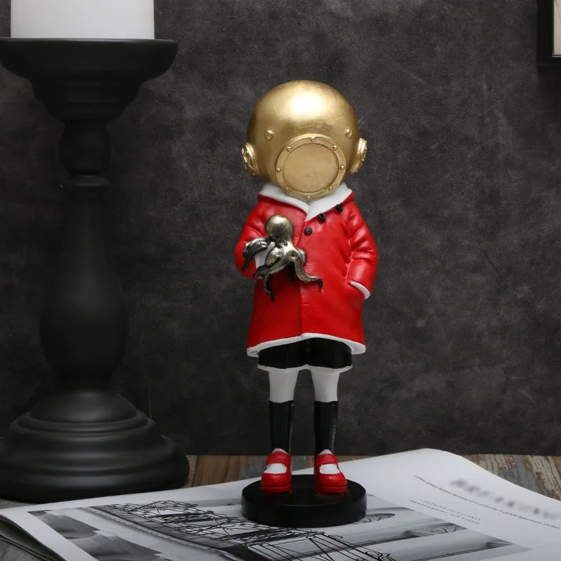 Modern Bronze Banksy Deep Sea Decoration, Graffiti Master Diver Solitude and Communication Sculpture