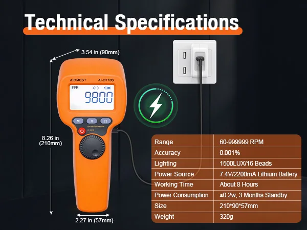 

HP-10S LED Stroboscope 60-99999 RPM High Speed Flash Strobe Light for Motor Fan Pump HVAC Printing Textile Motion Freeze