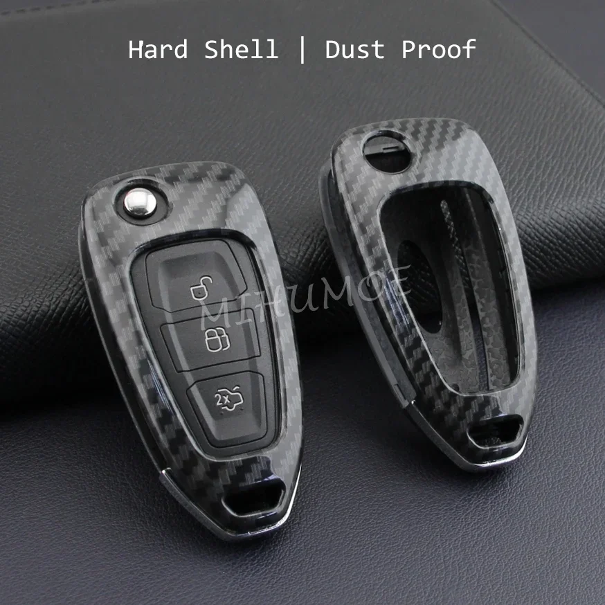 Dla 2012-2019 Ford Focus Escape Kuga Carbon Fiber Car Flip Key Fob Cover Case Chain Ring Shell Akcesoria